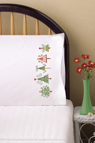 TOBIN - Stamped Pillowcase Pair For Embroidery 20"X30"-Christmas Trees (t232188) 021465321882