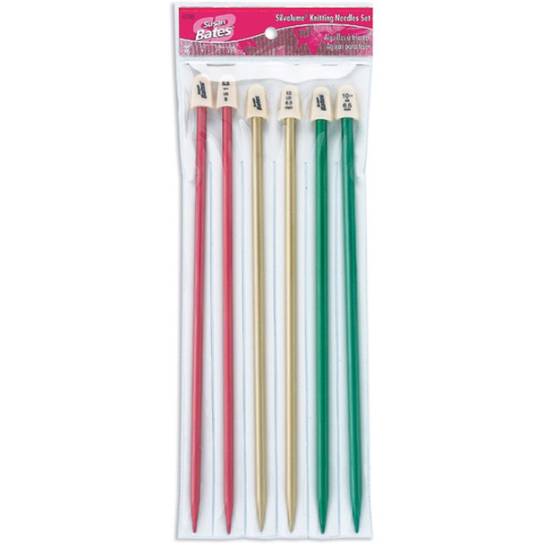 SUSAN BATES - Silvalume Single Point Knitting Needles 10" Gift Set-sizes 9 to 10.5 (11192) 077216002678