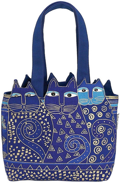 LAUREL BURCH - Medium Tote Zipper Top 12"X3.5"X8.5"-Tres Gatos - Blue & Gold (LB4101) 651462052658