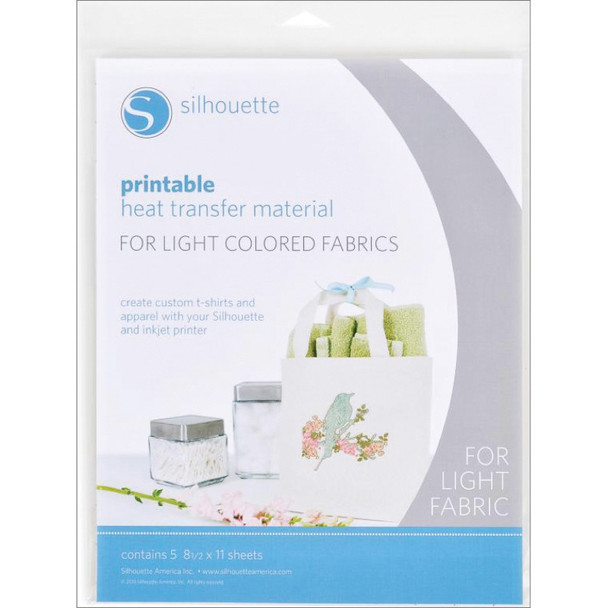 SILHOUETTE OF AMERICA - Silhouette Printable Heat Transfer Material 8.5"X11" 5/Pkg-For Light Fabrics (PRINTLT) 814792011010
