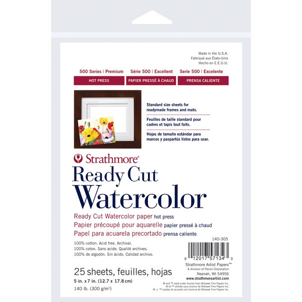 STRATHMORE - Watercolor Paper Pack 5"X7"-25 Sheets (140305) 012017571343