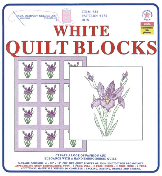 JACK DEMPSEY - Stamped White Quilt Blocks 18"X18" 6/Pkg-iris (732 274) 013155472745