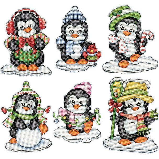 TOBIN - Penguins On Ice Ornaments Counted Cross Stitch Kit-3.5" 14 count set of 6 (dw2286) 021465022864