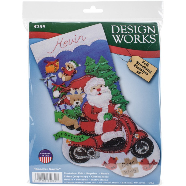TOBIN - Scooter Santa Stocking Felt Applique Kit-18" Long (Dw5239) 021465052397