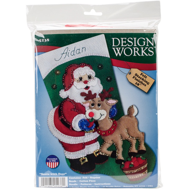 TOBIN - Santa & Deer Stocking Felt Applique Kit-18" Long (Dw5238) 021465052380