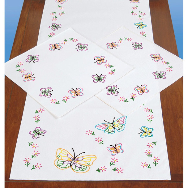 JACK DEMPSEY - Stamped Dresser Scarf & Doilies Perle Edge-Fluttering Butterflies (448 143) 013155961430