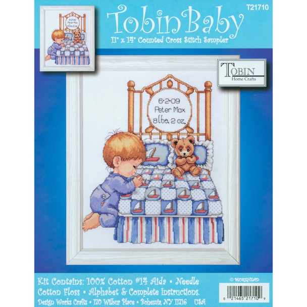 TOBIN - Bedtime Prayer Boy Birth Record Counted Cross Stitch Kit-11"x14" 14 count (t21710) 021465217109