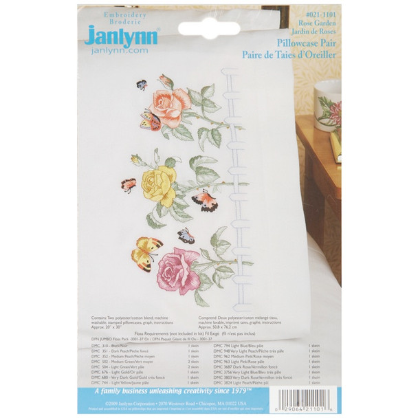 JANLYNN - Stamped Embroidery Pillowcase Pair 20"X30"-Rose Garden (21-1101) 029064211016