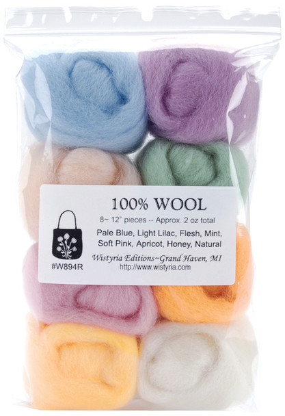 WISTYRIA EDITIONS - Wool Roving 12" .25oz 8/Pkg-Soft Pastels (wr-894) 893812001781