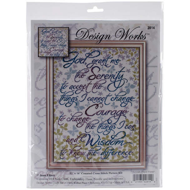 TOBIN - Serenity Prayer Floral Counted Cross Stitch Kit-12"X16" 14 count (dw2814) 021465028149