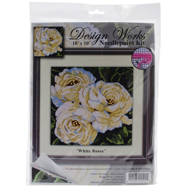 TOBIN - White Roses Needlepoint Kit-10"X10" Stitched In Yarn (dw2515) 021465025155