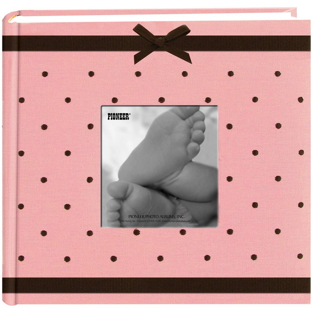 PIONEER - 2-Up Baby Dot Fabric Frame Photo Album 200 Pockets-Pink/Brown (DA200BEM-P) 023602634930