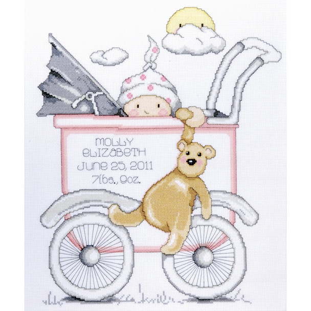 TOBIN - Baby Buggy Girl Birth Record Counted Cross Stitch Kit-13"x15" 14 count (t21743) 021465217437