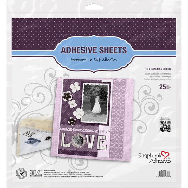 3L - Scrapbook Adhesives Permanent Adhesive Sheets 25/Pkg-12"X12" (1679) 093616016794