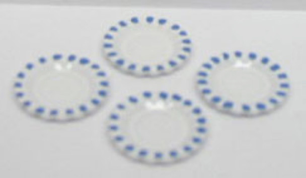 NEW CREATIONS - 1" Scale Dollhouse Miniature - Set of 4 White Dishes With Blue Dots (RA0154)
