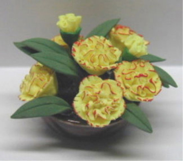 NEW CREATIONS - 1" Scale Dollhouse Miniature - Yellow Carnation in Flat Plate 1 1/4 (RP0775)