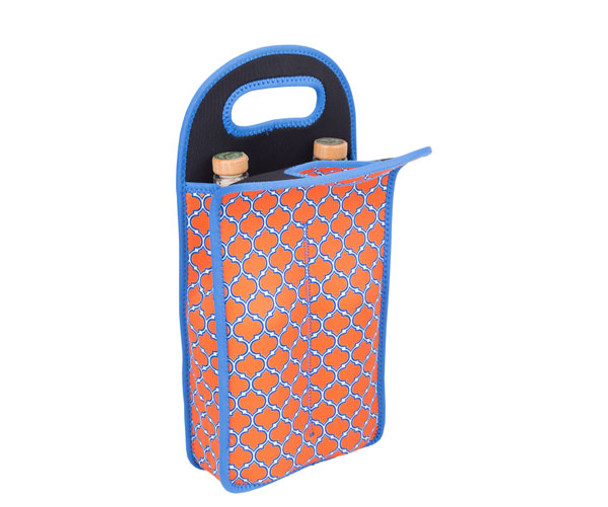 ZEE'S CREATIONS - Neoprene Double Wine Bottle Tote - Orange & Blue (NP208) 817441015346