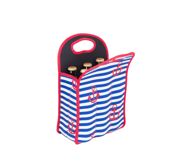 ZEE'S CREATIONS - Neoprene 6-Pack Tote - Stripes & Anchors (NP307) 817441015414