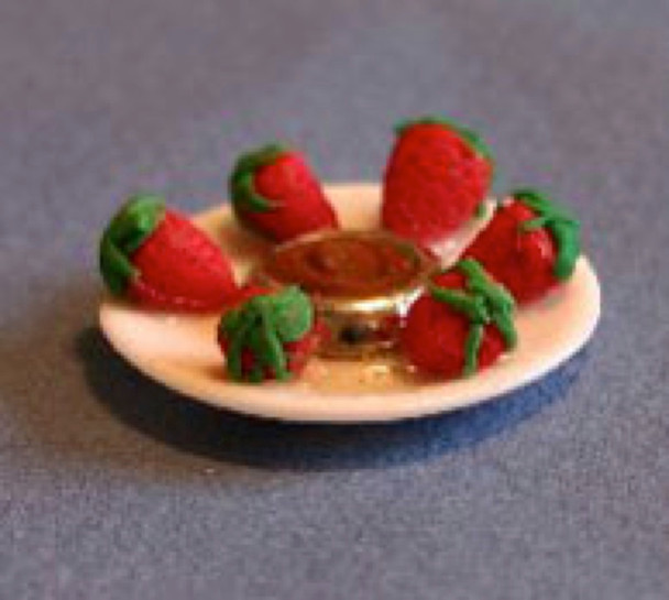 RAINDROP MINIATURES - 1" Scale Dollhouse Miniature - Strawberries and Chocolate on a Plate (101)