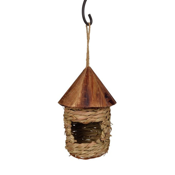 SONGBIRD ESSENTIALS - Small Hanging Grass Twine Bird House with Roof (SE10345) 645194103450