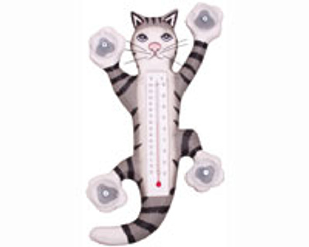 SONGBIRD ESSENTIALS - Climbing Grey Tabby Cat Small Window Thermometer SE2170902 645194771949