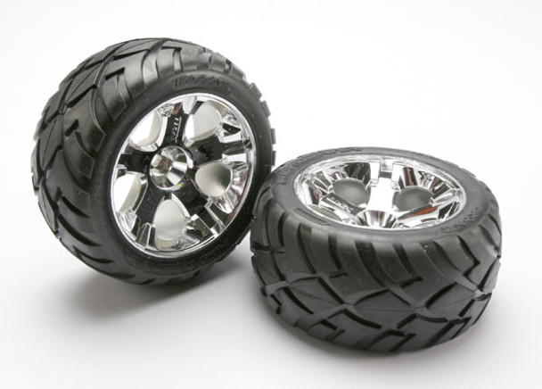 OakridgeStores.com | TRAXXAS RC Tires & wheels, assembled, glued (All-Star chrome wheels, AnacondaÆ tires, foam inserts) (nitro rear/ electric front) (1 left, 1 right) (TRA-5576R) 020334557681