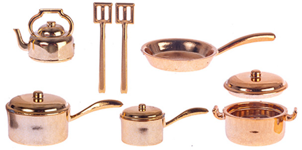 OakridgeStores.com | AZTEC - Pot & Pan Set Bronze 10 Piece Set - Dollhouse Miniature (G6209)