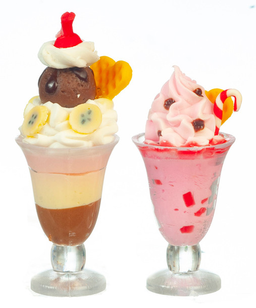 OakridgeStores.com | AZTEC - 2 Sundaes chocolate banana and raspberry - Dollhouse Miniature (G7730)