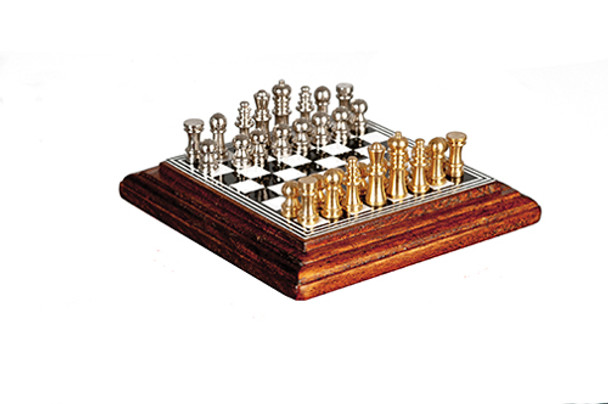 OakridgeStores.com | AZTEC - Chess Set On Board Walnut - Dollhouse Miniature (S1627A)