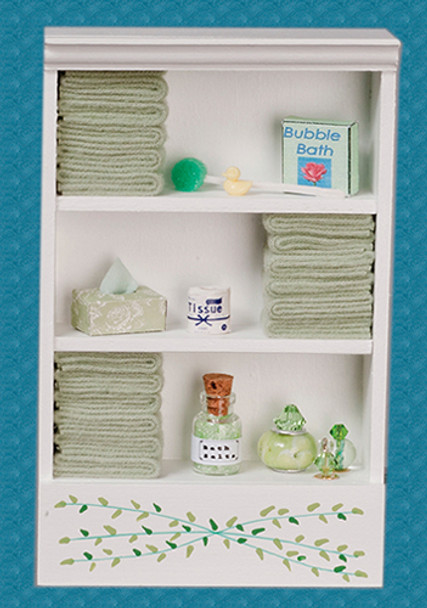 OakridgeStores.com | AZTEC - Large Bath Cabinet Green Towels - Dollhouse Miniature (SH0004)