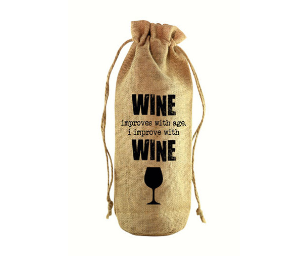 OakridgeStores.com | Zee's Creations - Wine Improves with Age Jute Wine Bottle Sack (JB1023) 817441017142