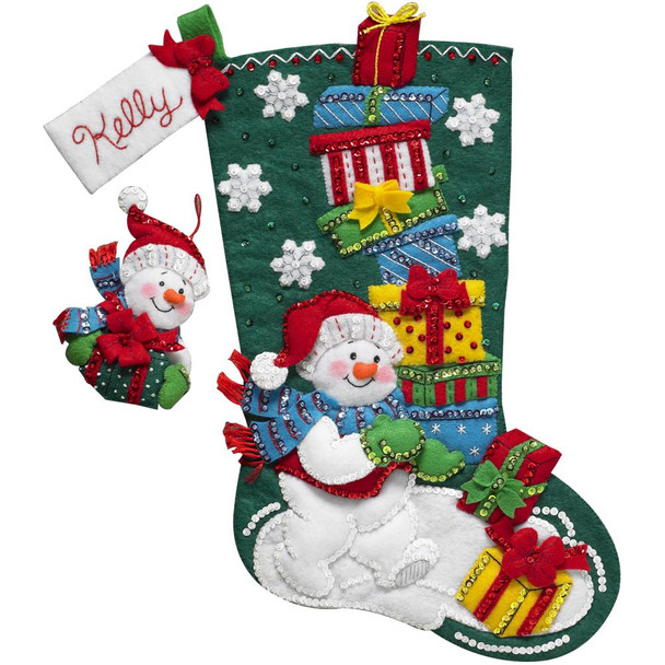 OakridgeStores.com | Bucilla - Snowman W/Presents Bucilla Felt Stocking Applique Kit 18" Long (86864) 046109868646