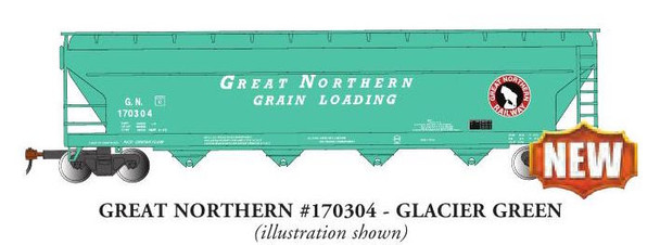 BACHMANN HO 56' Center-Flow Covered Hopper GREAT NORTHERN #170304 GLACIER GRN Train Car (160-17509)