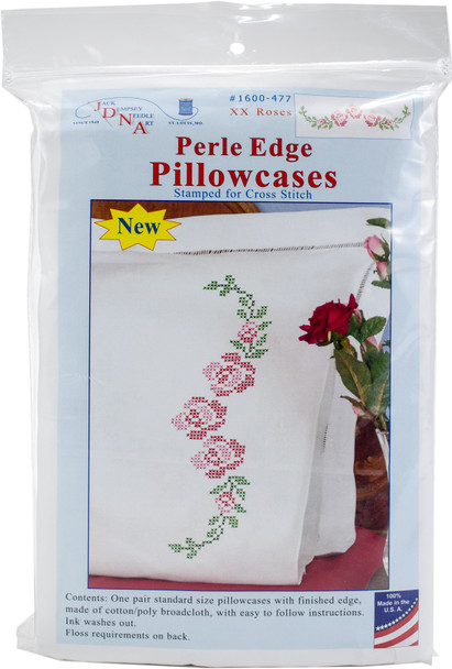 OakridgeStores.com | Jack Dempsey Stamped Pillowcases W/White Perle Edge 2/Pkg - XX Rose Vine (1600-477) 013155854770