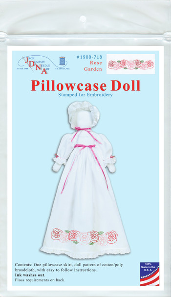 OakridgeStores.com | Jack Dempsey Stamped White Pillowcase Doll Kit - Rose Garden (1900-718) 013155887181