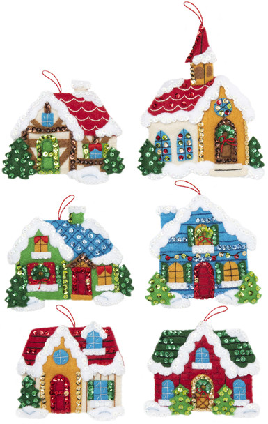 OakridgeStores.com | BUCILLA - Needle Felt Christmas Ornaments Applique Craft Kit -  Set Of 6 - Christmas Village (89218E) 046109892184