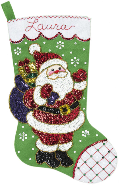 OakridgeStores.com | BUCILLA - Needle Felt Christmas Stocking Applique Craft Kit -  18" Long - Glitz Santa (89073E) 046109890739