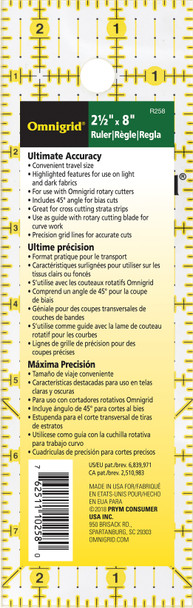 OakridgeStores.com | Omnigrid - Quilter's Ruler 2.5"X8" (R258) 762511102580