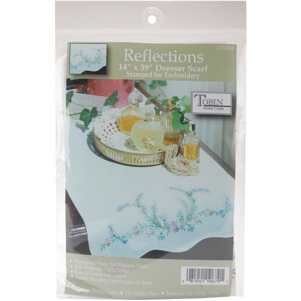 OakridgeStores.com | Tobin Stamped For Embroidery White Dresser Scarf 14"X39" - Reflections (2310-4) 081041106791