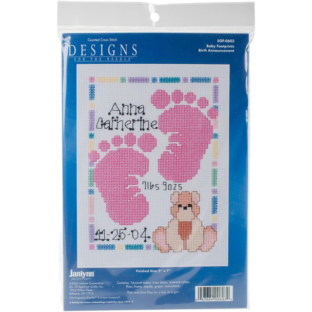 OakridgeStores.com | Janlynn/Special Moments Mini Counted Cross Stitch Kit 5"X7" - Baby Footprints (14 Count) (SGP-0603) 047684006034