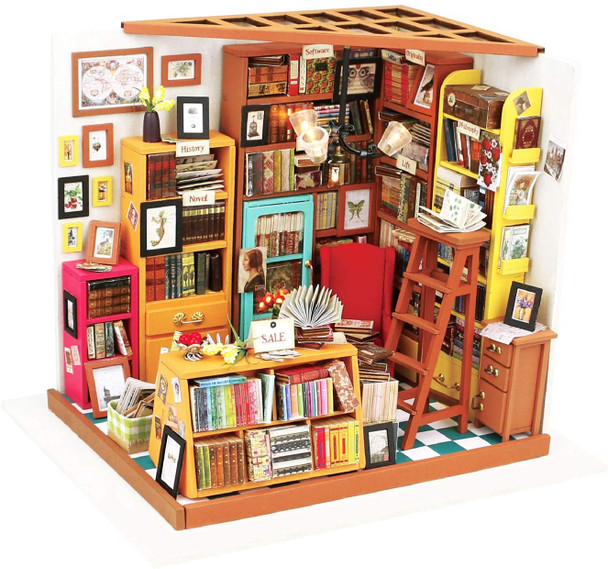 OakridgeStores.com | HANDS CRAFT - Sam's Study Library - DIY 3D 1" Scale Miniature Dollhouse Room Wooden Craft Kit (DG102) 819887023213
