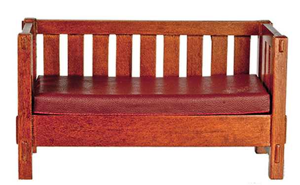 OakridgeStores.com | AZTEC - Mission Style Settee - Walnut - 1" Scale Dollhouse Miniature (JJ06006WN)