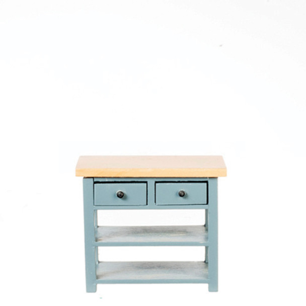 OakridgeStores.com | AZTEC - Modern Small Kitchen Table With Drawers - Blue/Oak - 1" Scale Dollhouse Miniature (T2611)