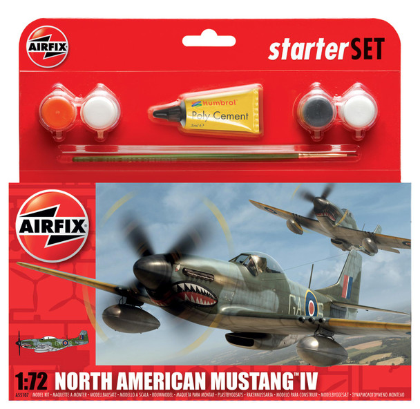 OakridgeStores.com | AIRFIX - Small Starter Set - North American Mustang Mk.IV - Plastic Model Airplane Kit - A55107