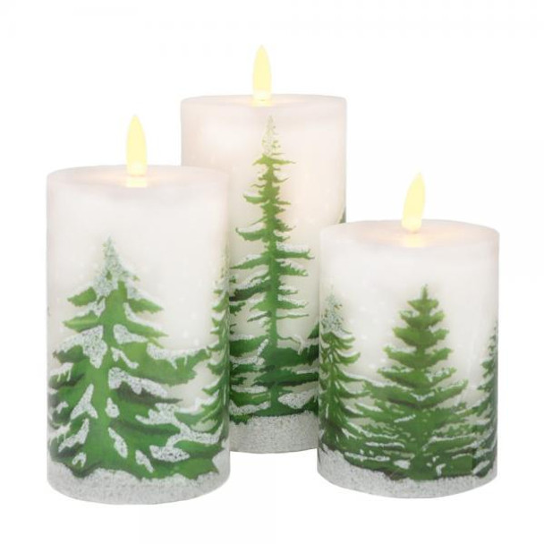 OakridgeStores.com | Gift Essentials - Pine Tree (Christmas) Candle 3pc set LED (GE3061) 645194085343