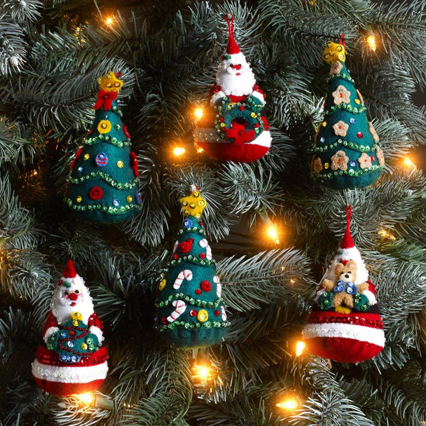 OakridgeStores.com | Bucilla - Felt Ornaments Applique Kit Set Of 6 - Santa's Tree Treasures (89489E) 046109894898