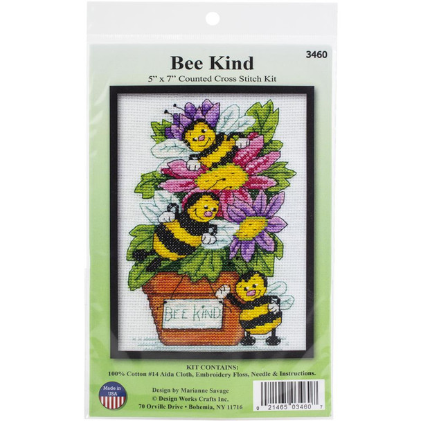 OakridgeStores.com | Design Works - Counted Cross Stitch Craft Kit 5"X7" - Bee Kind (14 Count) (DW3460) 021465034607