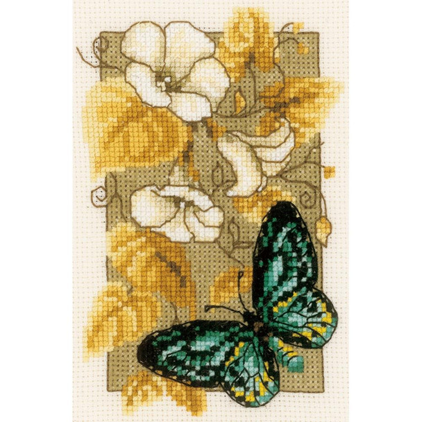 OakridgeStores.com | Vervaco - Counted Cross Stitch Miniatures Craft Kit 3.2"X4.8" - Butterfly on Flowers II (18 Count) (V0144802) 5413480248636