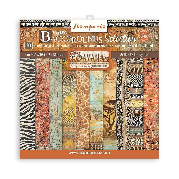 OakridgeStores.com | STAMPERIA - Backgrounds Double-Sided Paper Pad 12"X12" 10/Pkg - Savana, 10 Designs/1 Each (SBBL109) 5993110021773