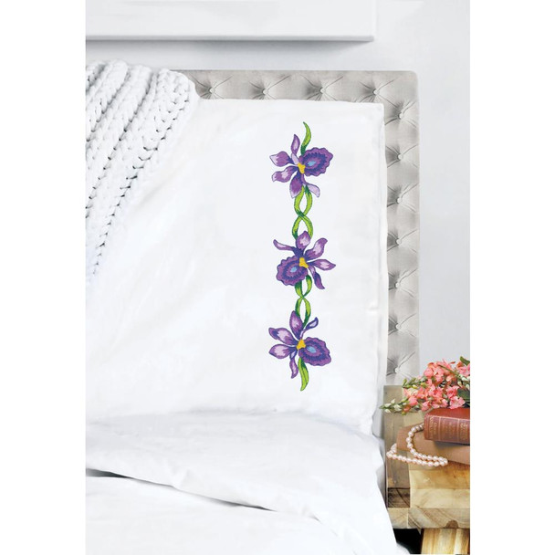 OakridgeStores.com | Tobin Stamped For Embroidery Pillowcase Pair 20"X30" - Irises (T232251) 021465322513